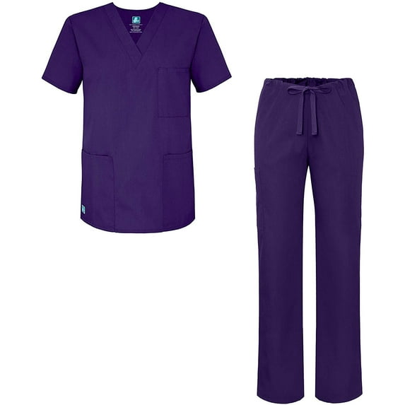 Adar Universal Unisex Scrub Set - Unisex V-Neck Scrub Top & Tapered Drawstring Scrub Pants - 907 - Purple - 3X