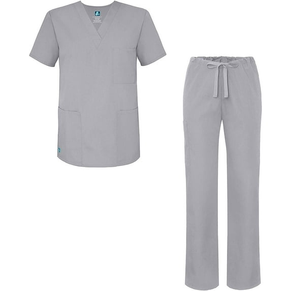 Adar Universal Unisex Scrub Set - Unisex V-Neck Scrub Top & Tapered Drawstring Scrub Pants - 907 - Silver Gray - 5X