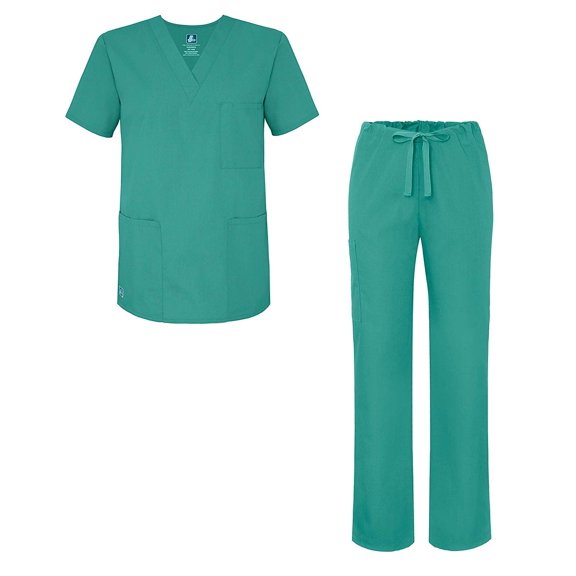 Adar Universal Unisex Scrub Set - Unisex V-Neck Scrub Top & Tapered Drawstring Scrub Pants - 907 - Surgical Green - XL