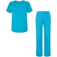 thumbnail image 1 of Adar Universal Unisex Scrub Set - Unisex V-Neck Scrub Top & Tapered Drawstring Scrub Pants - 907 - Turquoise - 4X, 1 of 5