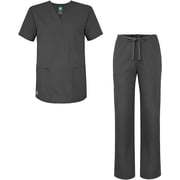 Adar Universal Unisex Scrub Set - Unisex V-Neck Scrub Top & Tapered Drawstring Scrub Pants - 907 - Pewter - 5X