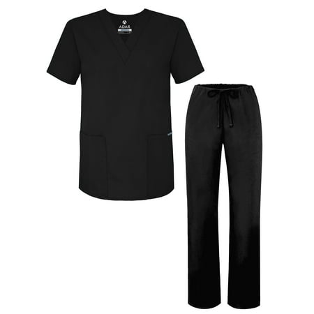 Adar Universal Unisex Scrubs - Unisex Drawstring Scrub Set - 701 - Black - 3X