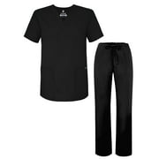 Adar Universal Unisex Scrubs - Unisex Drawstring Scrub Set - 701 - Black - 3X