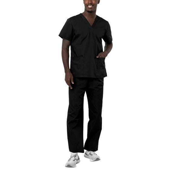 Adar Universal Unisex Scrubs - Unisex Drawstring Scrub Set - 701 - Black - 5X