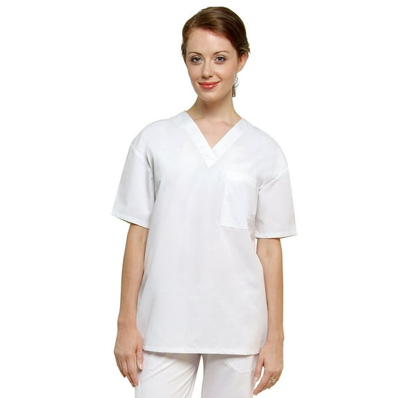 Adar Universal Unisex Scrubs - V Neck Tunic Scrub Top - 6011 - White - M