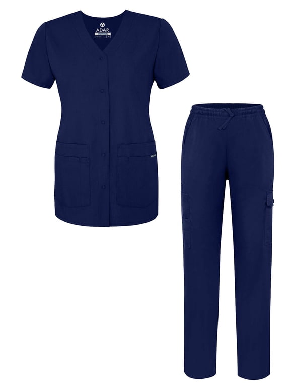 Universal Women's Scrub Set – Snap Front Scrub Top and Multi Pocket Scrub Pants - 906 - Navy - XL