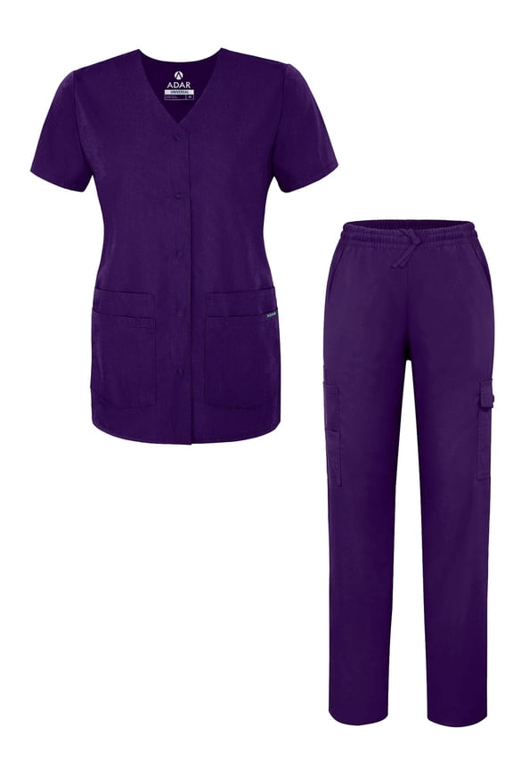 Universal Women's Scrub Set – Snap Front Scrub Top and Multi Pocket Scrub Pants