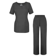 Adar Universal Womens Scrub Set - V-neck Scrub Top and Elastic Pull-On Scrub Pants - 901 - Pewter - 3X
