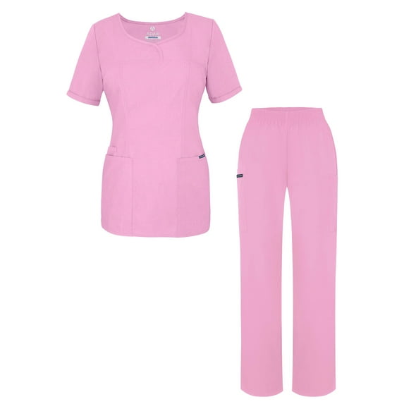 Adar Universal Women's Scrub Set - V-neck Scrub Top and Elastic Pull-On Scrub Pants