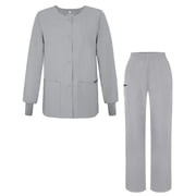 Adar Universal Womens Scrub Set - Warm-Up Scrub Jacket and Elastic Pull-On Pants - 902 - Silver Gray - L