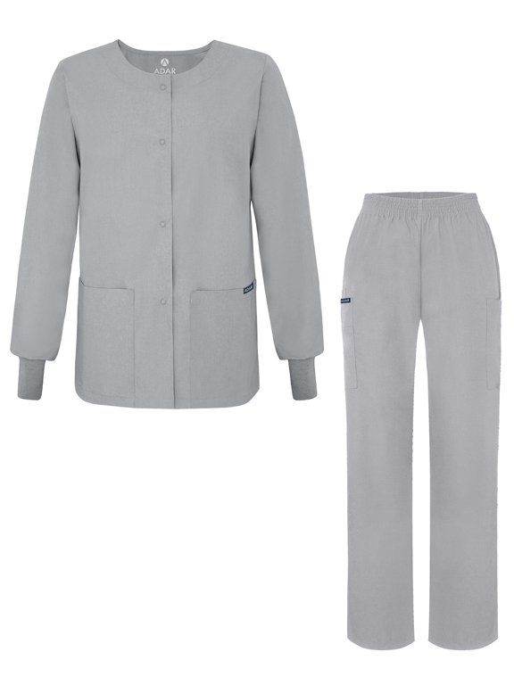 Universal Women's Scrub Set - Warm-Up Scrub Jacket and Elastic Pull-On Pants - 902 - Silver Gray - 5X