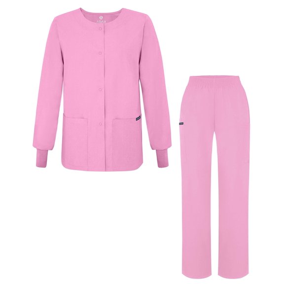 Adar Universal Women's Scrub Set - Warm-Up Scrub Jacket and Elastic Pull-On Pants - 902 - Sherbet - L