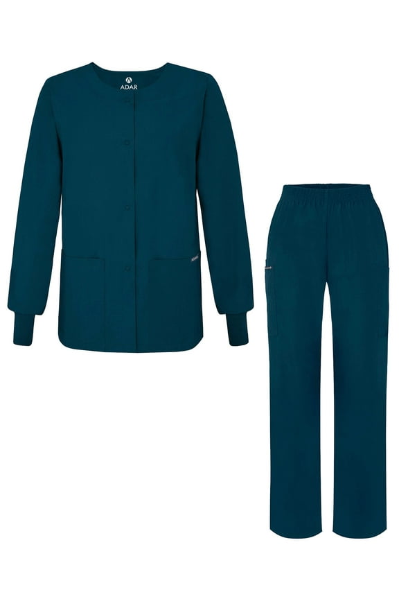 Universal Women's Scrub Set - Warm-Up Scrub Jacket and Elastic Pull-On Pants - 902 - Caribbean Blue - XL