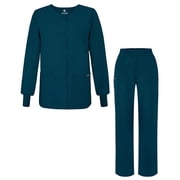 Adar Universal Womens Scrub Set - Warm-Up Scrub Jacket and Elastic Pull-On Pants - 902 - Caribbean Blue - XL