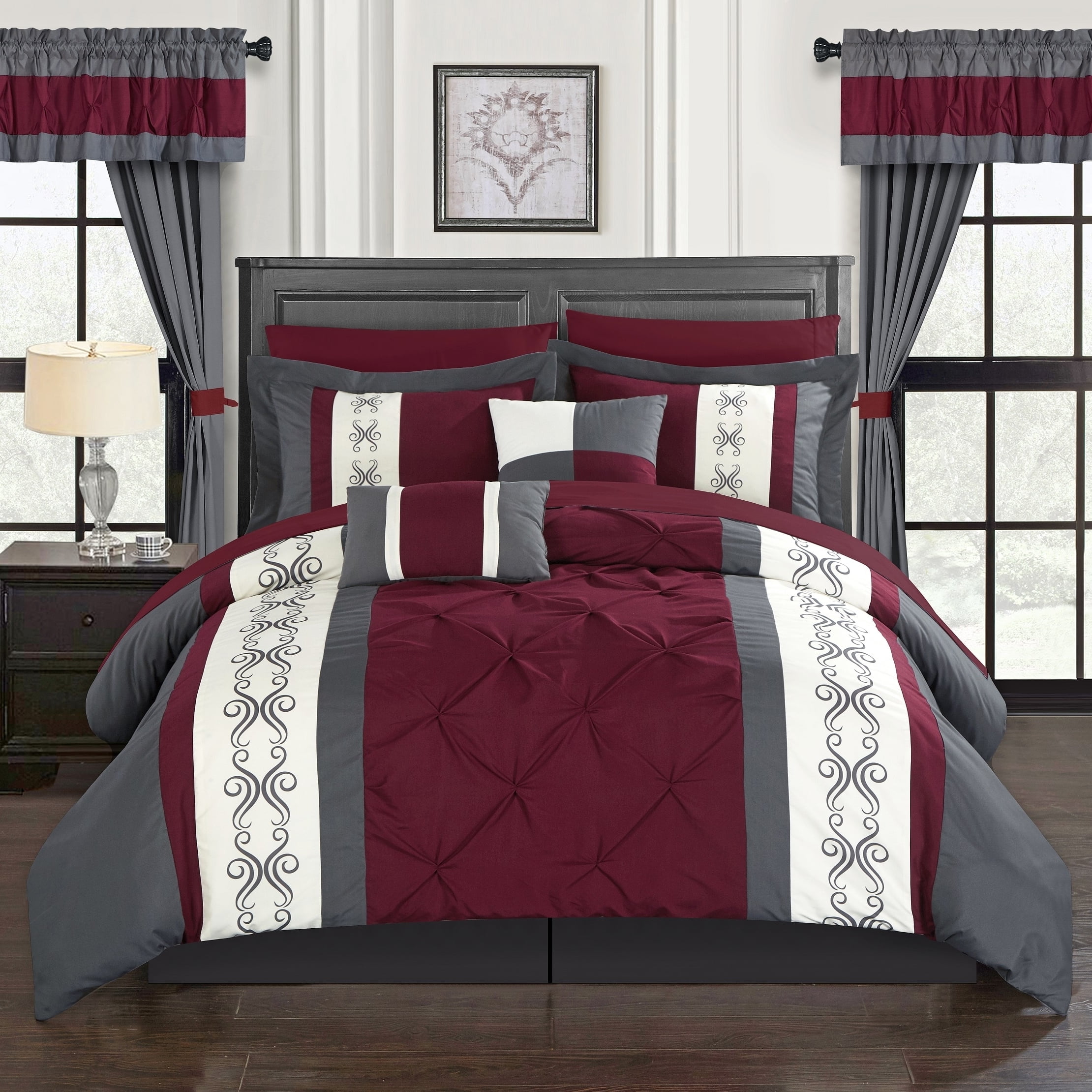 Adara 20-Piece Elegant Microfiber Comforter Set with Color Block Pinch ...
