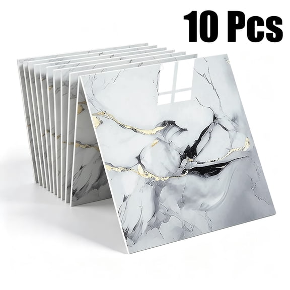 Adarl 10 Sheets 11.8"x11.8" Waterproof Peel and Stick Marble Wall Tiles Stickers, Self-Adhesive PVC Panels for Bathroom, Kitchen, and Living Room Home Decor DIY