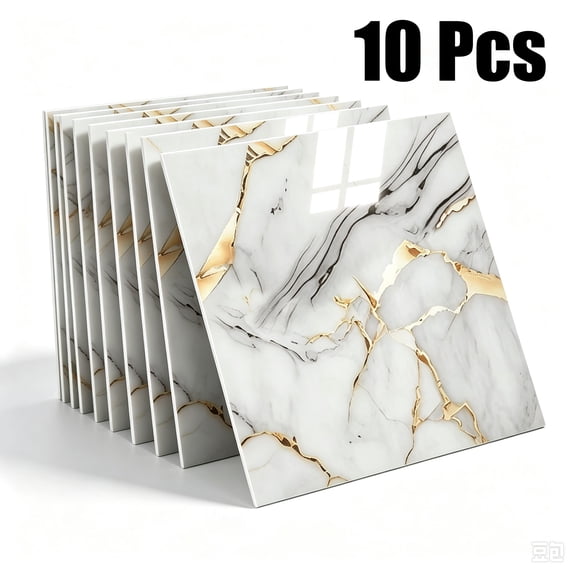 Adarl 10 Sheets 11.8"x11.8" Waterproof Peel and Stick Marble Wall Tiles Stickers, Self-Adhesive PVC Panels for Bathroom, Kitchen, and Living Room Home Decor DIY