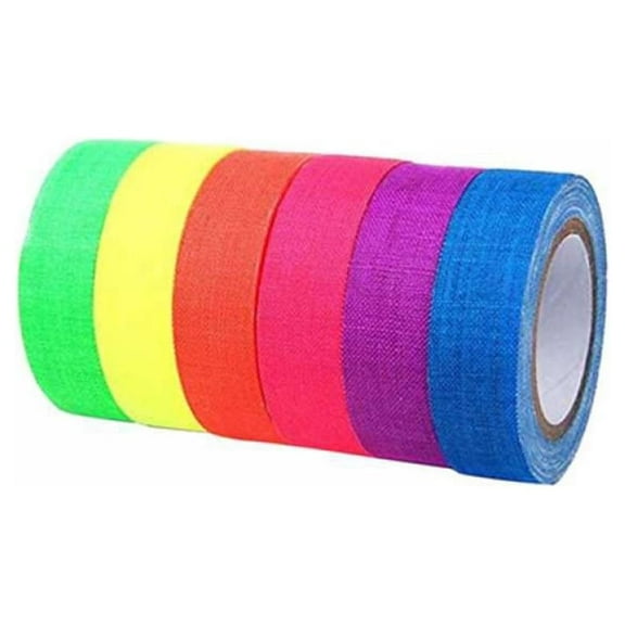 Adarl 6 Pack Fluorescent Cloth Tape Neon UV Blacklight Reactive Fluorescent Glow In The Dark Gaffer
