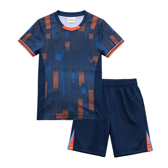 Adarl Boys Athletic Shorts Set 2 Piece Quick Dry Short Sleeve T-Shirt and Mesh Shorts Soccer Set Sizes 4-14 Years
