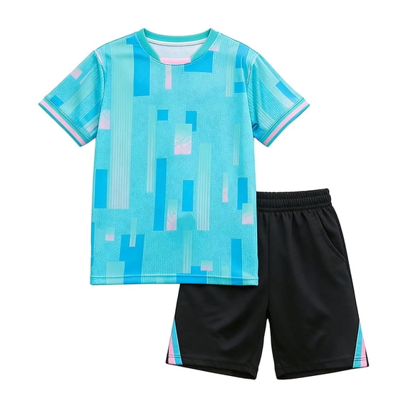 Adarl Boys Athletic Shorts Set 2 Piece Quick Dry Short Sleeve T-Shirt and Mesh Shorts Soccer Set Sizes 4-14 Years