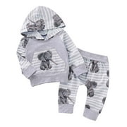Adarl Elephant Newborn Baby Boys Girls Clothes Hooded Tops + Pants Outfits Set