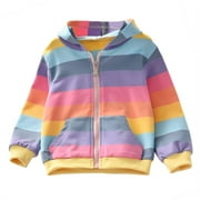 Adarl Kids Girl Rainbow Hoodies Jacket Zip Up Casual Hooded Long Sleeve Jumper Hoody Sweater Top Coat Pink 5-6 Years