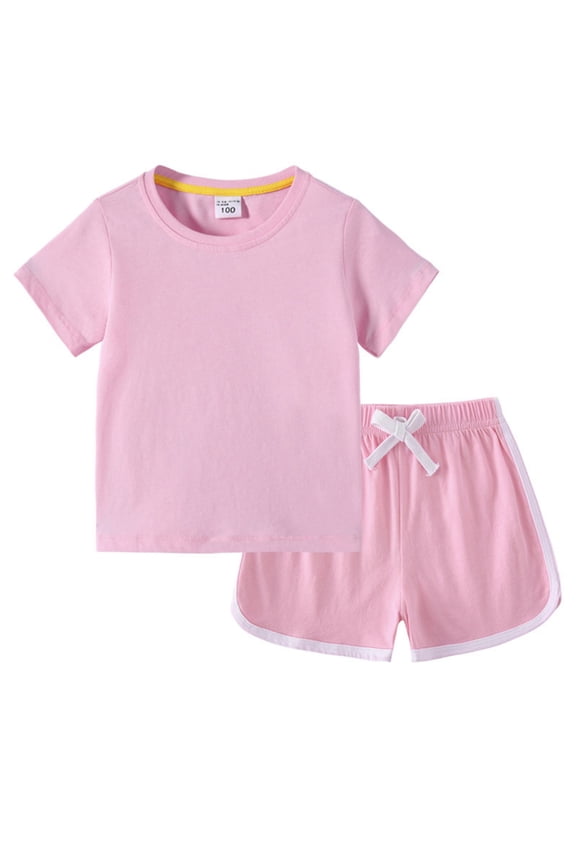 Toddler Girl Boy Summer Clothes Outfits Cotton Breathable Solid Color Short Sleeves Tops + Shorts Outfits Set 1-9T