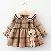 Adarl Toddler Girls Kids Plaid Party Dress BEAR Gift Khaki 1-2 Years