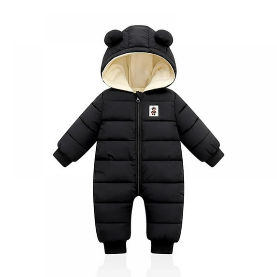 Adarl Toddler Infant Baby Boy Girl Cartoon Warm Thick Romper Hooded Down Fleece Jumpsuit 3-24Months