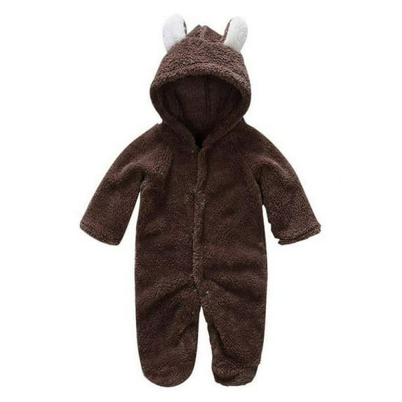 Adarl Winter Warm Newborn Baby Boy Girl Fleece Jumpsuit Hooded Romper Coat Outwear Dark Brown 9-12 Months