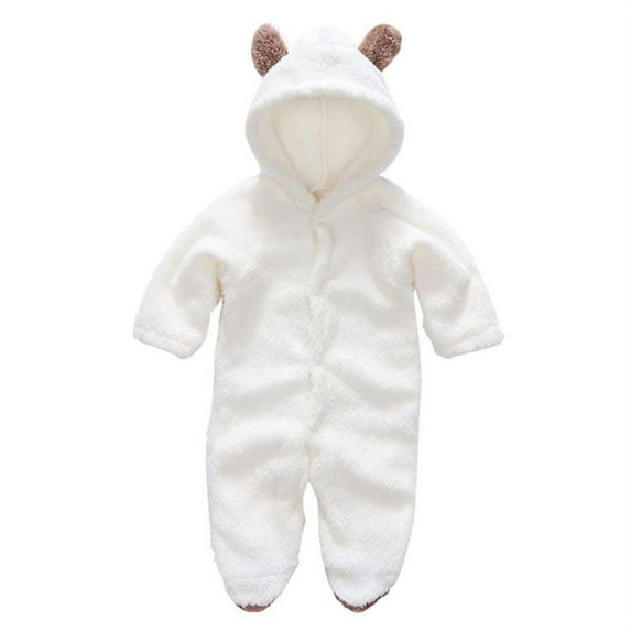 Adarl Winter Warm Newborn Baby Boy Girl Fleece Jumpsuit Hooded Romper Coat Outwear White 0-3 Months
