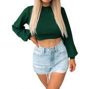 Adarl Women Loose Crop Long Sleeve Sweater Pullover Jumper Casual Tops Blouse T-Shirt