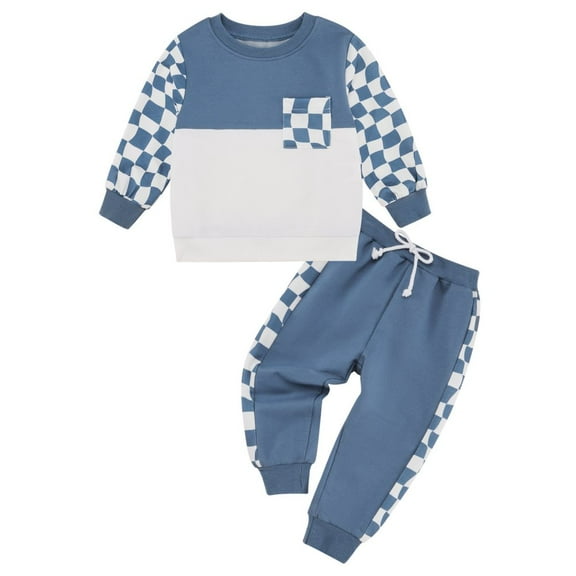 Adarluvy Toddler Baby Boys Fall Clothes Long Sleeve T-shirts Pant Kids Casual Plaid Shirts Trousers Set