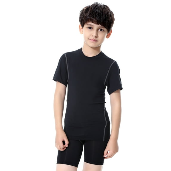 Adarluvy Youth Boys' Compression Shirt Short Sleeve Basketball Quick Dry Undershirt Kids Sport Athletic Base Layer for Baseball Football