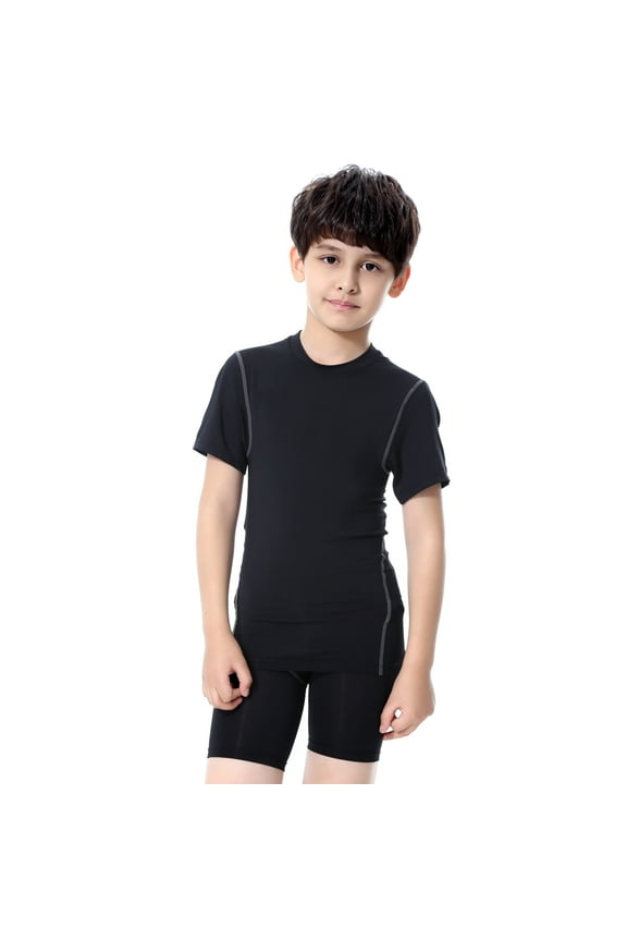 Youth Boys' Compression Shirt Short Sleeve Basketball Quick Dry Undershirt Kids Sport Athletic Base Layer for Baseball Football