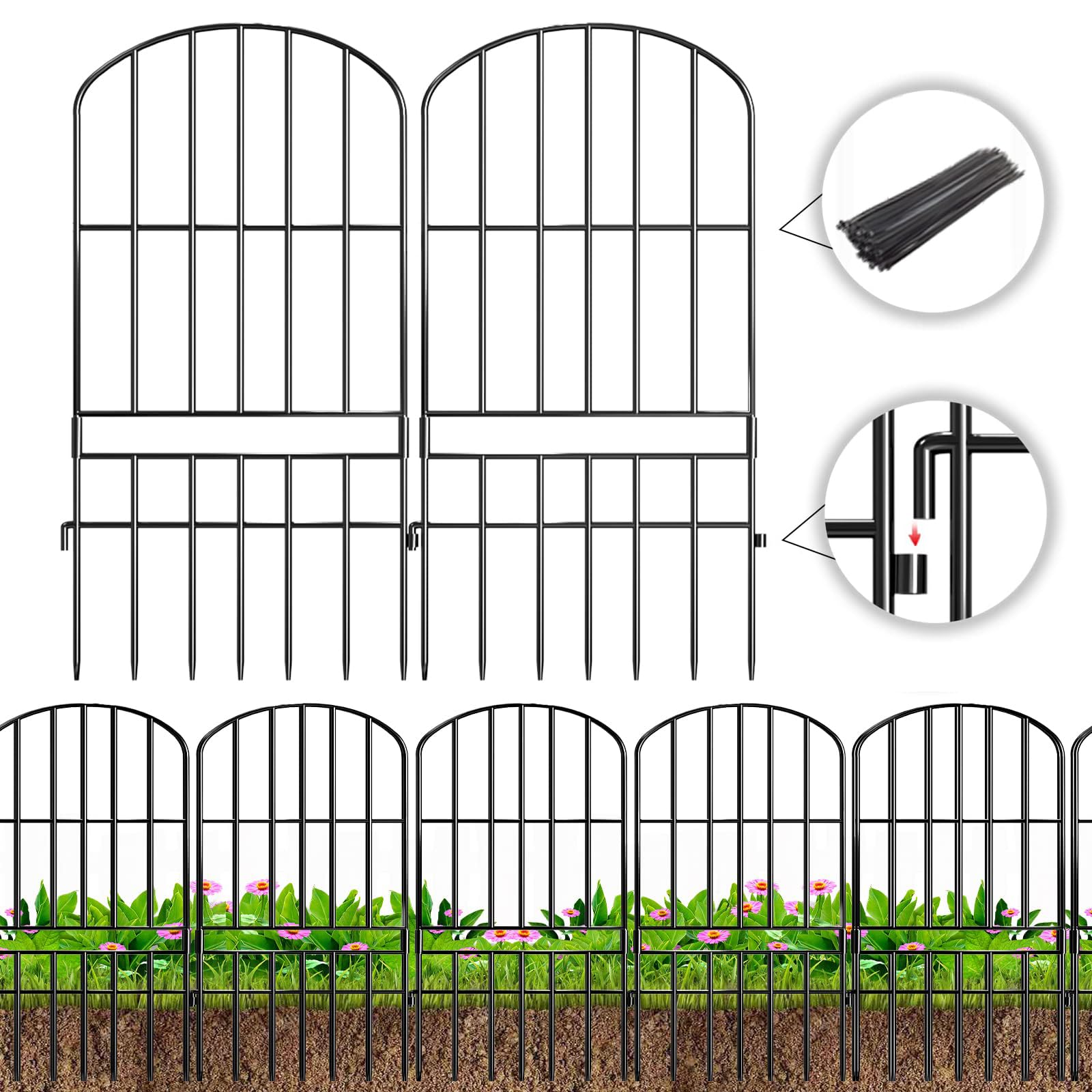 Adavin Animal Barrier Garden Fence,10 HYZ01 Pack Black x 25"H no dig