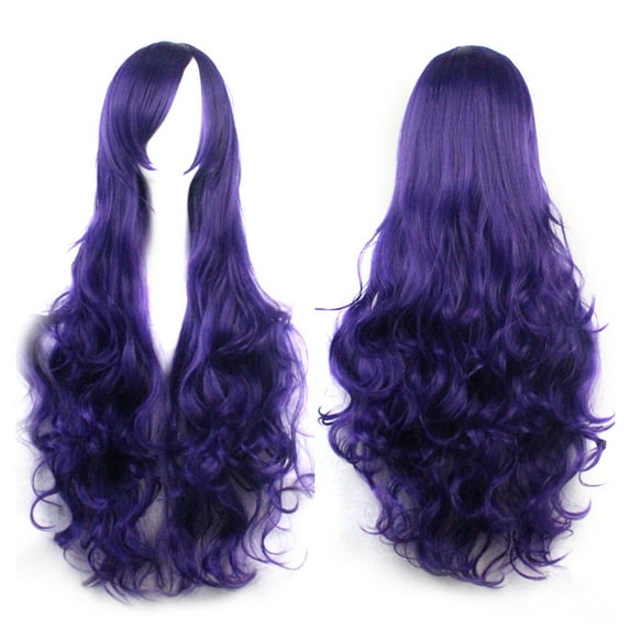 Adbnpza Half Wigs for Purple Women Human Hair Wig Bundles Curly Cosplay Costume Wigs Women Long Curl Wavy Red Halloween Party Anime Hair Glueless Closure Wefted Wigs
