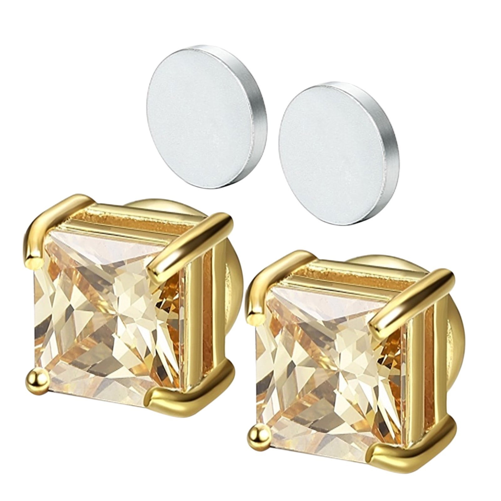 Adbnpza Rhinestones Earrings for Women Western Jewelry for Women Earrings Fashion Square Zircons Non Pierced Magnet Stud Combo Active Magnetic Studs