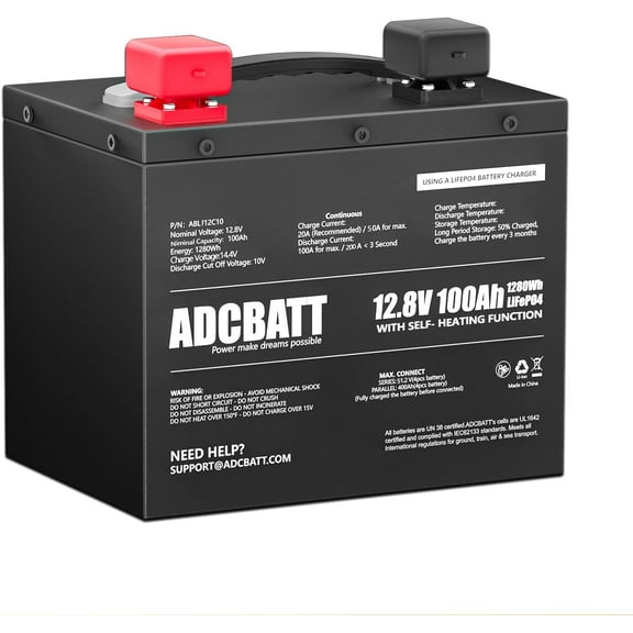 Adcbatt 12V 100Ah LiFePO4 Battery with Self Heating and Metal Case for Trolling Motor, RV, off-Grid