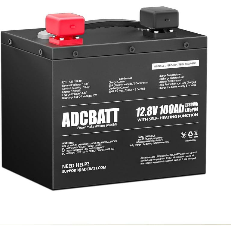 Adcbatt 12V 100Ah LiFePO4 Battery with Self Heating and Metal Case for  Trolling Motor, RV, off-Grid 