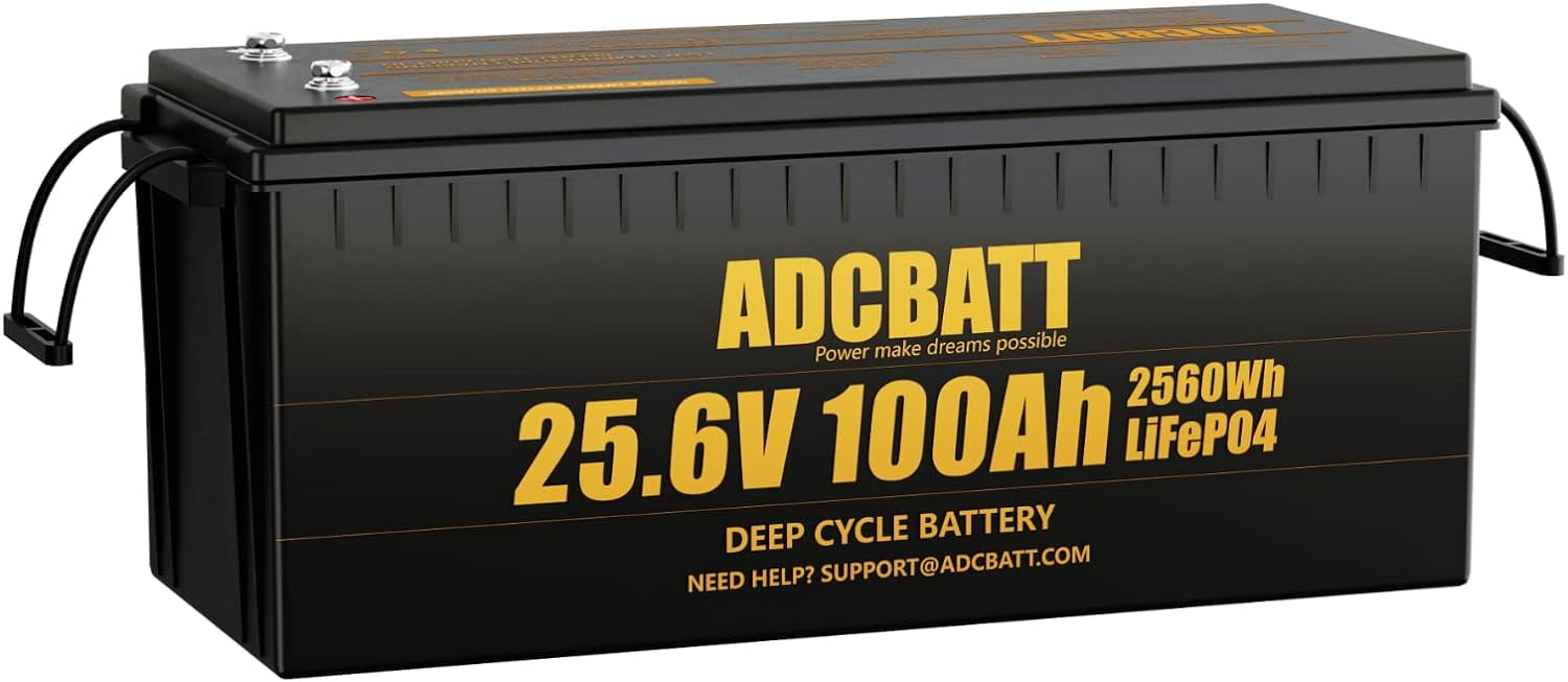 Adcbatt 24V 100Ah LiFePO4 Battery with Low Temp Charge Cut-off for Camping,  Home Backup, RV 