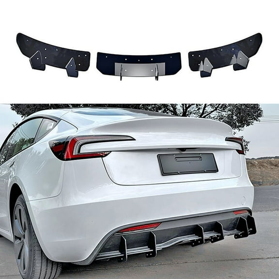 Add-On Rear Diffuser, Rear Side Splitter For Tesla Model-3 2024+ Facelift, Rear Bumper Diffuser Spoiler Lip, Gloss Black