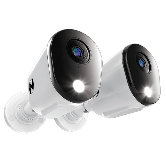 Restored Add On Wired 2K Deterrence Cameras with 2-Way Audio - 2 Pack - White