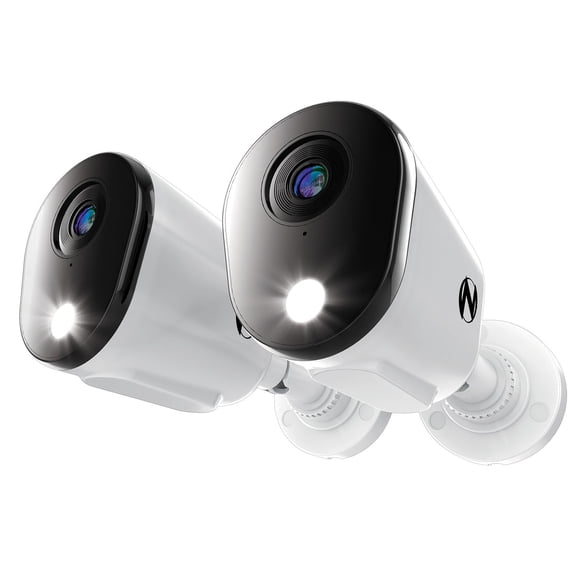 Restored Add On Wired 4K Deterrence Cameras with 2-Way Audio - 2 Pack - White