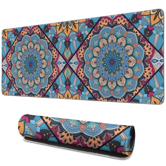 Add Pizzazz to Your Office: Mandala Design Mouse Mat - Small Size, Non-Slip, Waterproof, Cute Design, Stitched Edge (31.5x11.8 Inch)