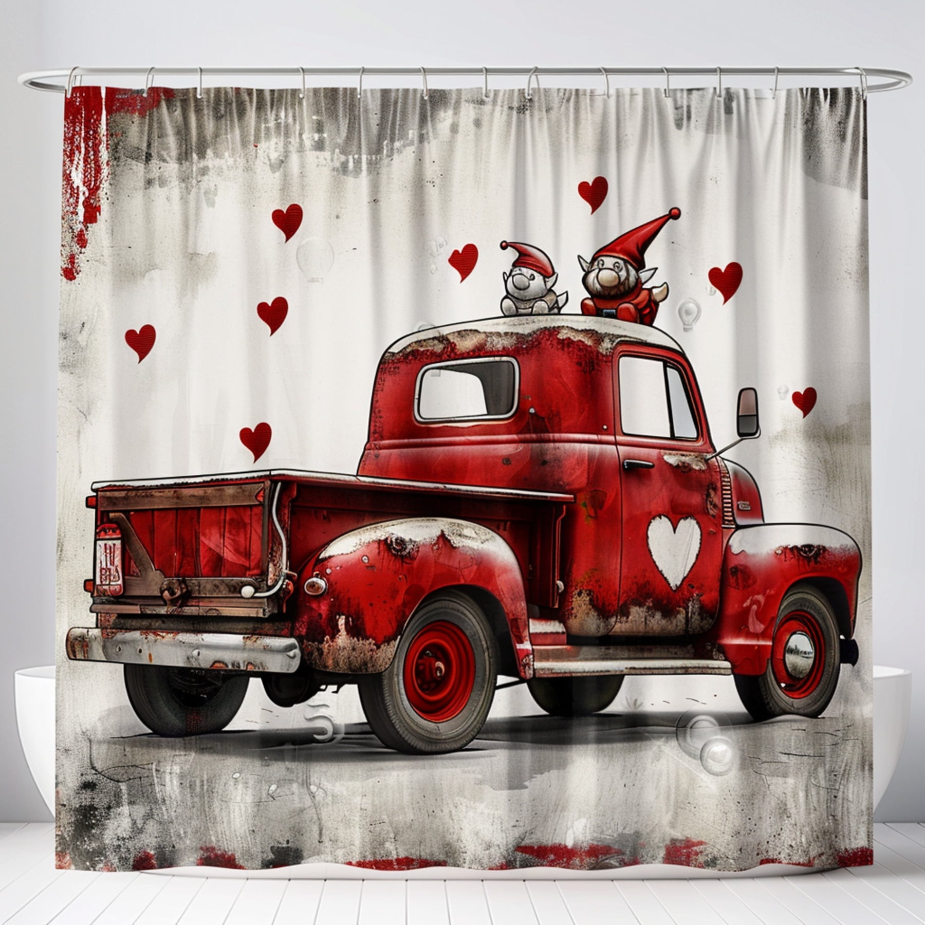 Add Retro Charm to Your Bathroom with Unique Red Truck Shower Curtain