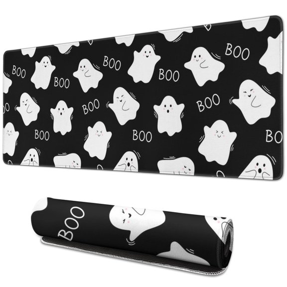 Add A Spooky Fun Touch Workspace Halloween Ghost Skull Mouse Pad with Cute Spider Webs & Pumpkins Non-Slip Base For Gaming, Laptop, Desktop 31.5 x 11.8 in