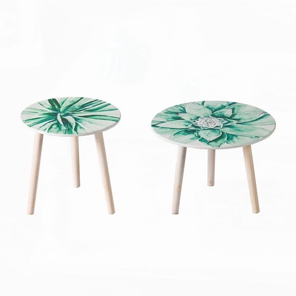 Add These Nature-Inspired Side Tables with Watercolor Succulent Patterns to Your Space.