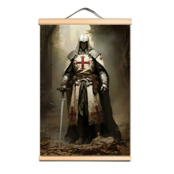 Add a Touch of Christian History to Your Room with Crusader Wall Art - Wooden Scroll Painting - Vintage Knights Templar Poster As A Gift for History Enthusiasts 1,Multicolor,15.7X23.6 inches
