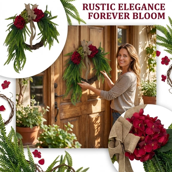 Add A Touch Of Rustic Charm To Your Space With This 1Pc Pastoral Hydrangea Flower Wreath. Measuring Approx 16 Inch, It Features Delicate Hydrangea Blooms For A Natural, Cozy Look.